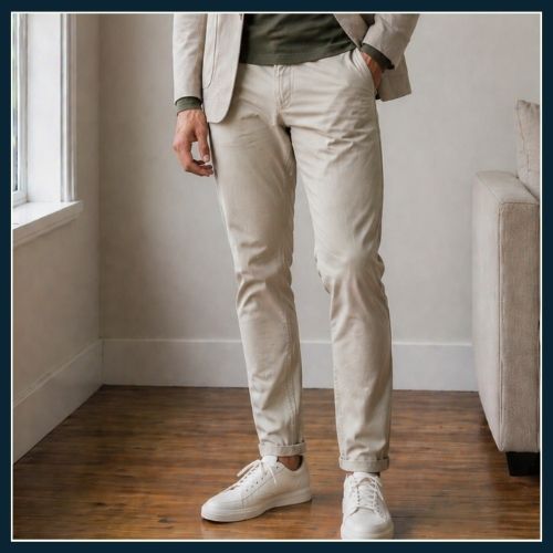Man dressed in smart casual outfit.