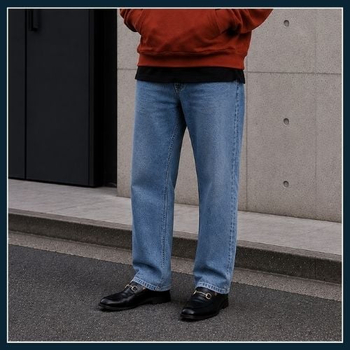 Man wearing casual jeans with dress shoes