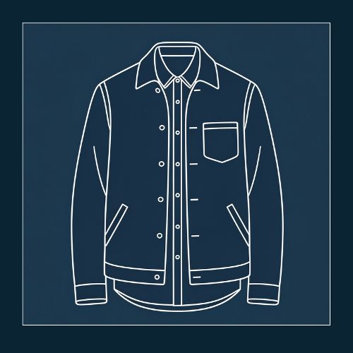 line drawing of an outfit, illustrating men's clothing style.