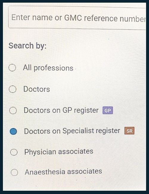 GMC Register - Specialist Doctor Look up