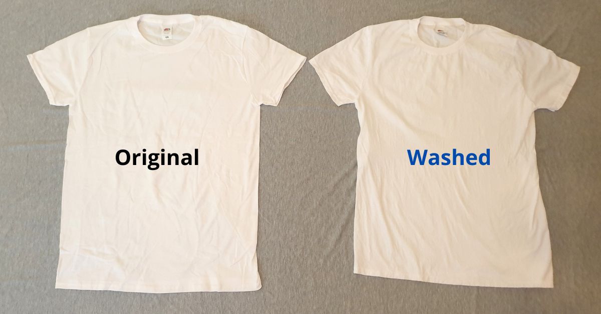 a side by side comparison of two shirts - one has shrunk in the wash.