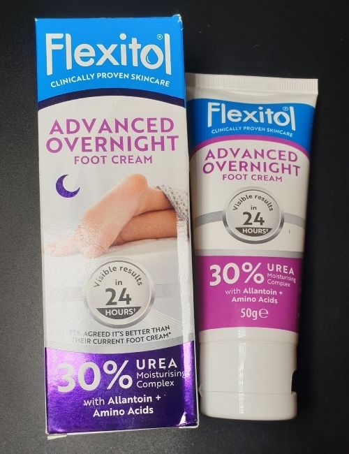 Flexitol box and tube together, positioned so the 30% UREA on the packaging is clear.