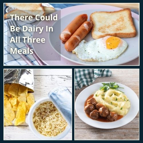 Collage of meals that don't look like they contain any dairy.